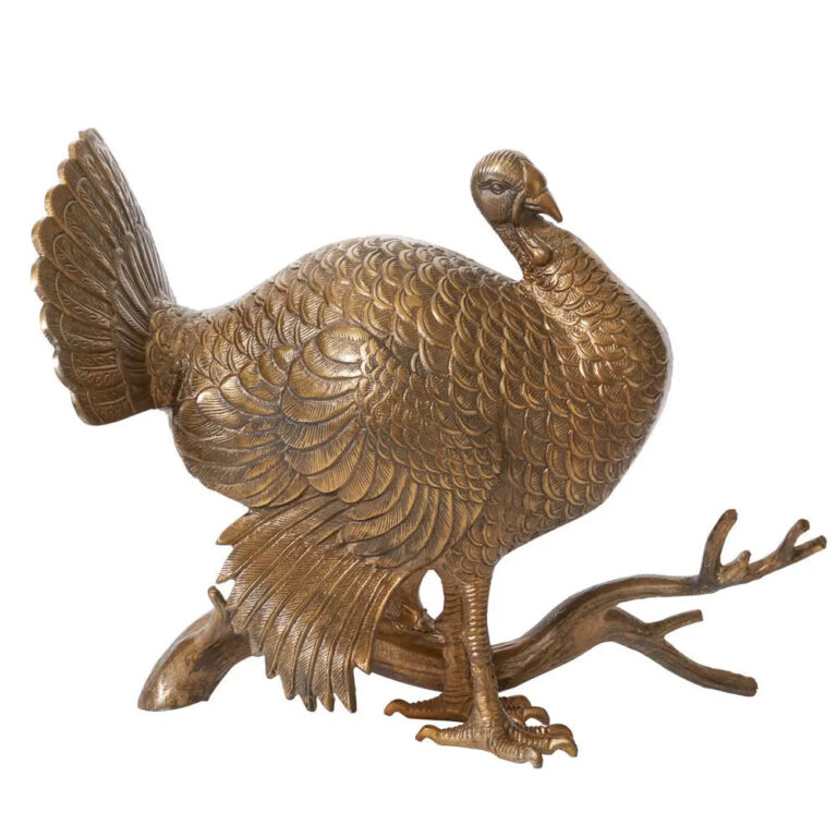 Close-up of craft detail close-up on this E E Collection Antique Gold Merriam Turkey Perched