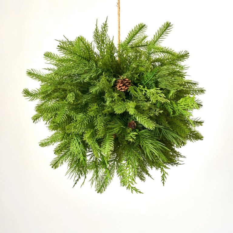 18 inch Hanging Natural Touch Norfolk and Cedar Mixed Greenery Large Topiary Christmas Kissing Hanging