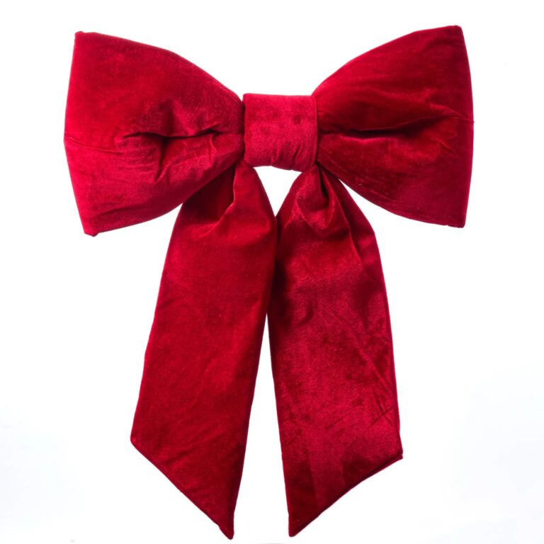 Close-up of blooms and berries on this Extra Large Door Size Wired Red Velvet Bow