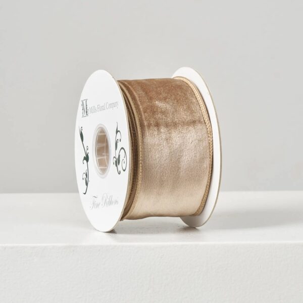 Light Brown Latte Velvet 10 Yd. Wire - Lined Ribbon Spool
