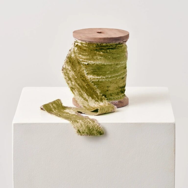 Moss Green Raw Edge Frayed Velvet Ribbon - Available in Spool or 3yd Cut