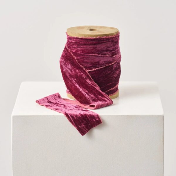 Aubergine Purple Raw Edge Frayed Velvet Ribbon - Available in Spool or 3yd Cut