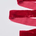Alternate angle of the Burgundy Red Raw Edge Frayed Frayed Velvet Ribbon showing wreath face