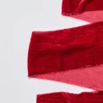 Alternate angle of the Burgundy Red Raw Edge Frayed Wide Velvet Ribbon showing wreath face