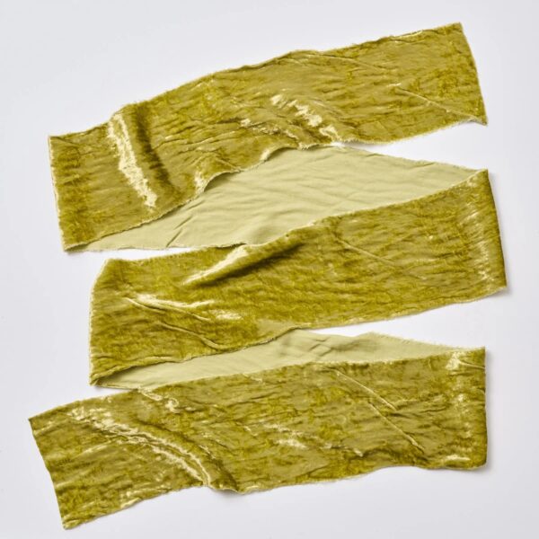 Close-up of blooms and berries on this Moss Green Raw Edge Frayed Wide Velvet Ribbon