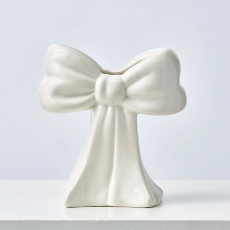 Gloss White Ceramic Bow Decorative Home Decor Vase - Glossy White
