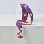 Thin Patriotic Stars Reversable Red and Blue Embroidered Americana Wired Ribbon - 10 Yard Spool