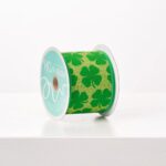 Green Clovers on Green Ribbon St. Patrick's Day Ribbon - 10 Yard Spool