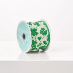 Green Clovers on White St. Patrick's Day Ribbon - 10 Yard Spool - Green