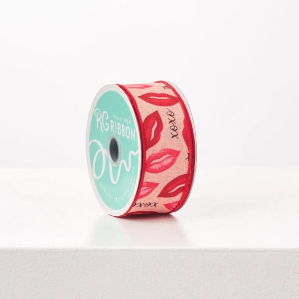 Pink and Red Lips XOXO Valentines Day Ribbon - 10 Yard Spool - Pink and