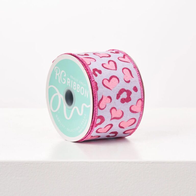 Pink and Purple Glittered Heart Leopard Print Valentine's Day Ribbon - 10 Yard Spool