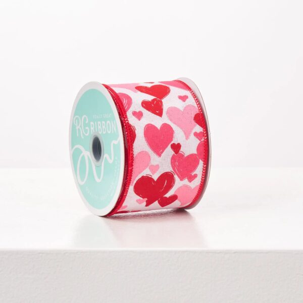 Red and Pink Hearts on White Valentine's Day Ribbon - 10 Yard Spool
