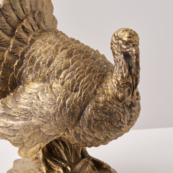 Close-up of craft detail close-up on this Small Bronzed Resin Thanksgiving Turkey Centerpiece Fall Tabletop