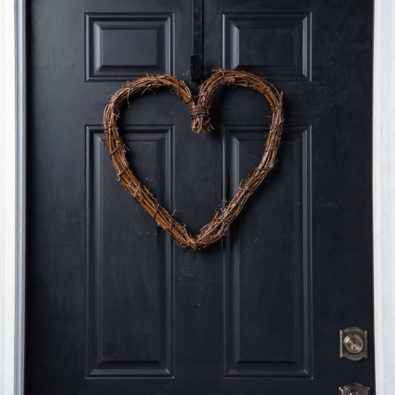 Close-up of blooms and berries on this Natural Grapevine Everyday Heart Wreath Everyday Heart Wreath