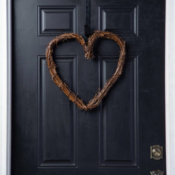 Close-up of blooms and berries on this Natural Grapevine Everyday Heart Wreath Everyday Heart Wreath
