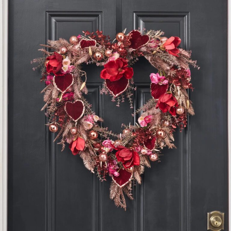 Whatever Lola Wants - Luxury Velvet Red Magnolia, Pink Heart Shaped Wreath