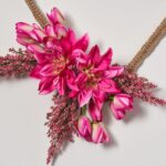 Close-up of blooms and berries on this Jute Rope Heart Wreath Front Door Wreath