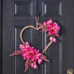 Jute Rope Heart Wreath with Shades of Pink Tulip, Front Door Wreath - 20 inch