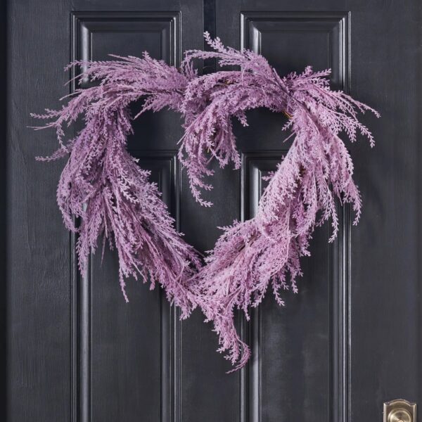 Purple Plume Pampas Grass Heart Wreath Everyday Valentine's Day Decor