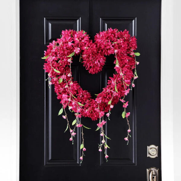 Pink Passion - Fuchsia Dahlia and Draping Pink Wild Day Heart Wreath