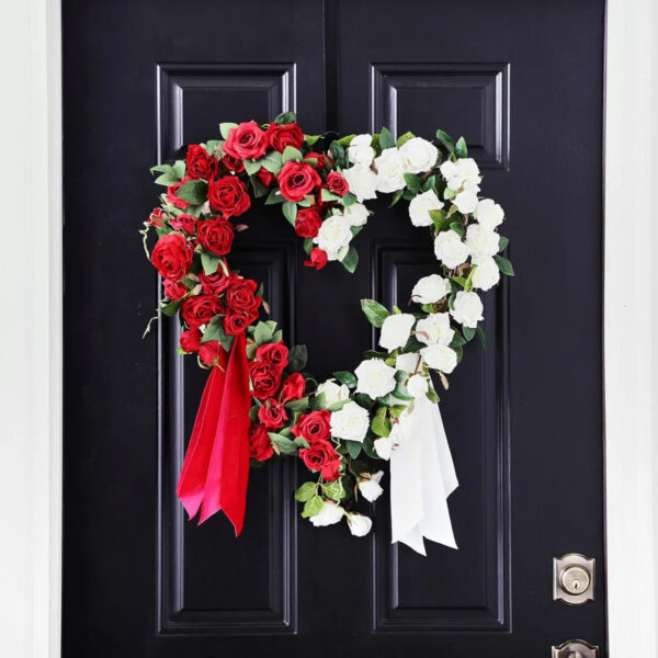 Lover's Lane - Red and White Vining Mini Rose Day Heart Wreath