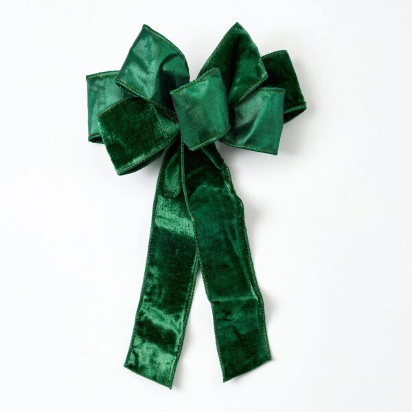 Hunter Green Velvet Reversed Metallic Backing Wire - Lined Hand - Tied Drape Loop Bow
