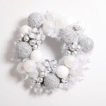 Alternate angle of the Iridescent Pine and Mixed Pearlized Door Christmas Wreath showing wreath face