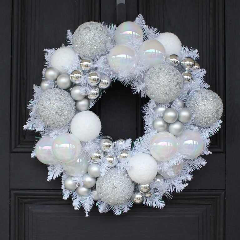 Iridescent Pine and Mixed Pearlized and Silver Sequin Beaded Door Christmas Wreath 20 inch