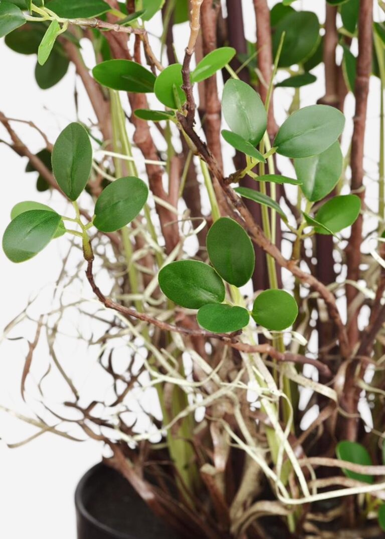 Close-up of leaf foliage texture on this Faux Mini Leaf Tree Potted Tree Potted Plant