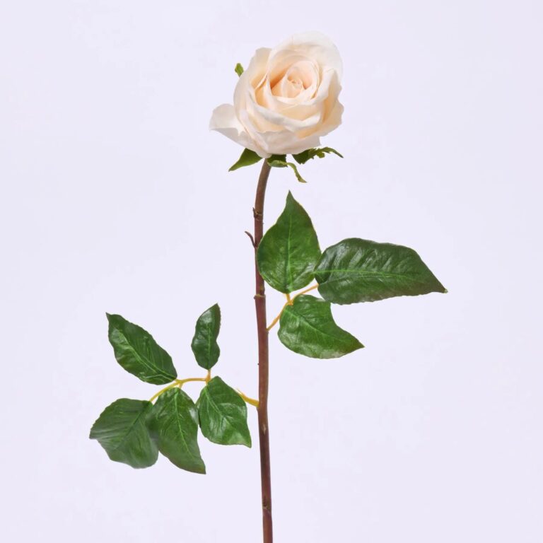 Real Touch Beige Single Rose Bloom 20 inch Faux Floral Stem