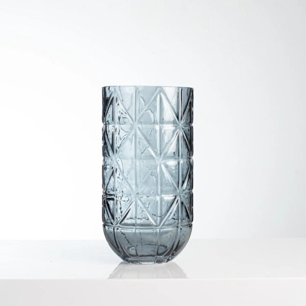 Close-up of vase silhouette detail on this Large Geometric Cut Glass Look Look Cylinder Vase