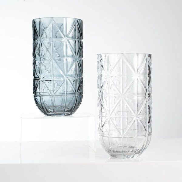 Large Geometric Cut Glass Look Cylinder Vase - 2 Color Options
