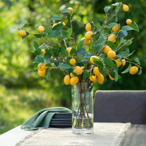 Close-up of leaf foliage texture on this Meyer Lemon Tree Branches Tall Glass Vase