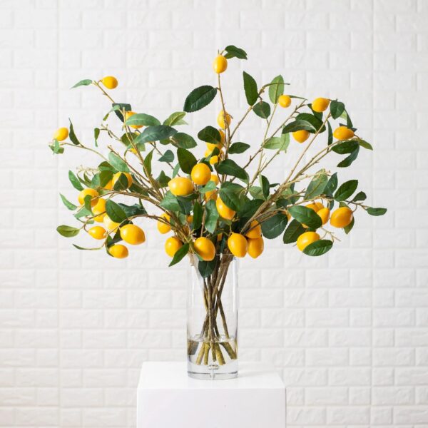 Meyer Lemon Tree Branches in Illusion Water Everyday Spring Tall Glass Vase - Yellow