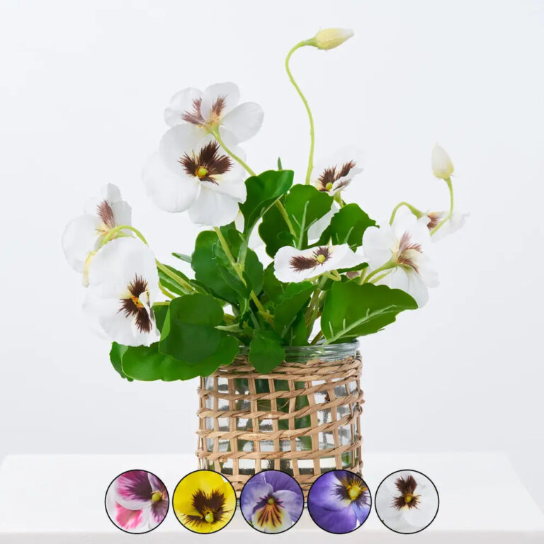 Lifelike Pansy Plant In Rattan Wrapped Vase Water Illusion - 5 Color Options Available