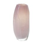 Side view of the Geometric Pastel Pink Milk Glass Milk Glass Vase revealing bloom arrangement