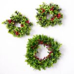 Holiday Boxwood and Red Berry Mini Wreath Candle Ring Centerpiece
