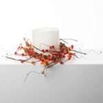 Bittersweet Autumn Leaf and Berry Fall Décor Accent Mini Candle Wreath Centerpiece - Orange