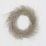 Alternate angle of the Shimmering Silver Glitter Tinsel Pine Mini Candle Wreath showing wreath face