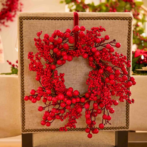 Waterproof Christmas Red Big Berry Mini Wreath or Holiday Candle Ring Centerpiece