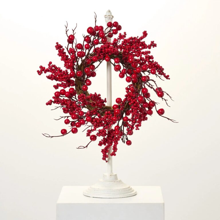 Close-up of blooms and berries on this Waterproof Christmas Red Big Berry Holiday Candle Ring