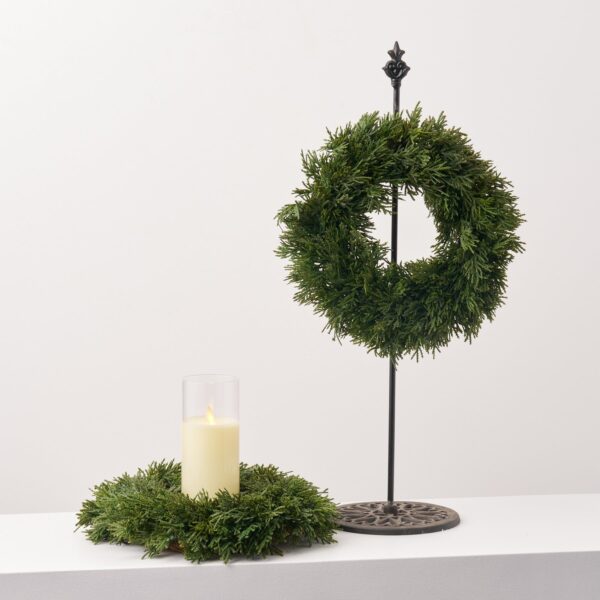 Lifelike Cedar Faux Winter Greenery Holiday Decor Mini Candle Wreath Centerpiece