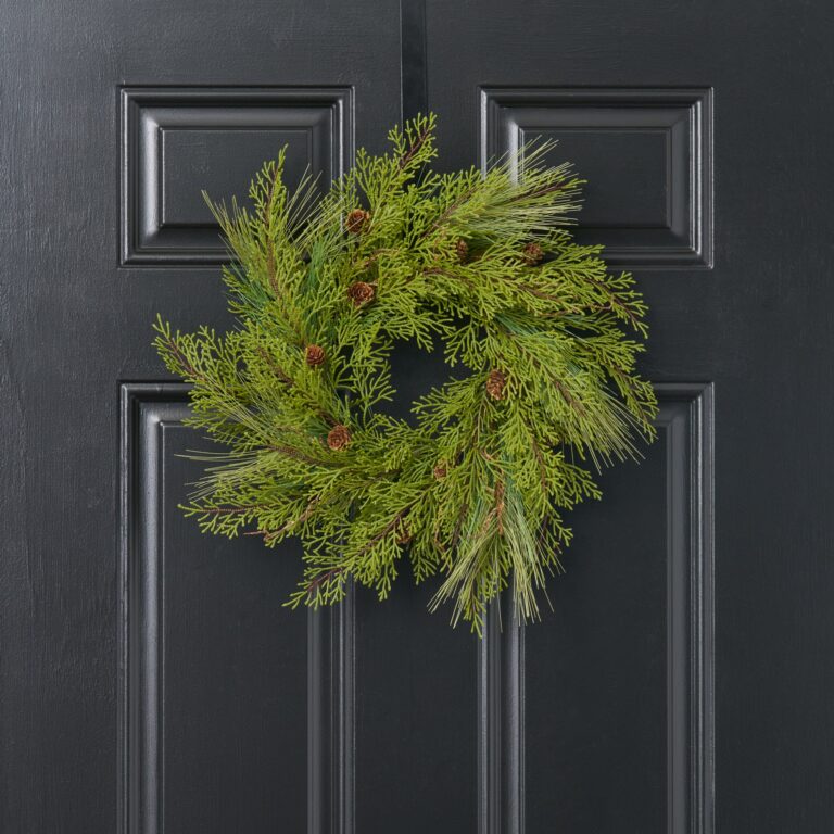 Cedar and Pine Mixed Winter Greenery Holiday Decor Mini Candle Wreath Centerpiece - Green