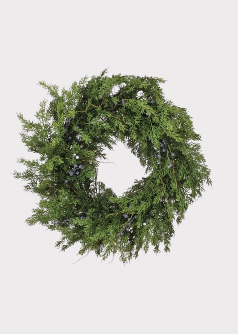 Deluxe Real Touch Juniper Holiday Wreath with Blue Berries - 24 inch