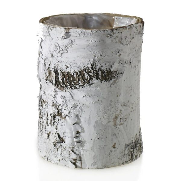 Medium White Natural Birch Wood Wrapped Cylinder Planter