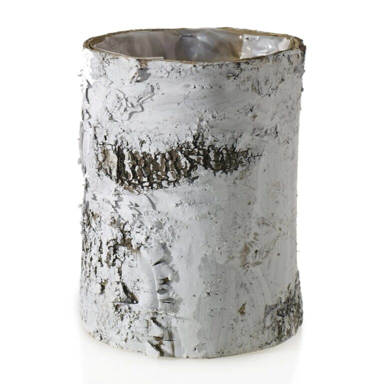 Medium White Natural Birch Wood Wrapped Cylinder Planter
