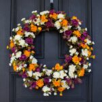 Mini Mum Gold, Purple, and Ivory Front Door Fall Floral Autumn Wreath