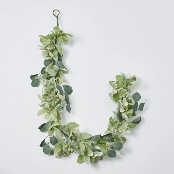 Mixed Green Eucalyptus and Lamb's Ear Wired All Season Mantle Table Runner Garland