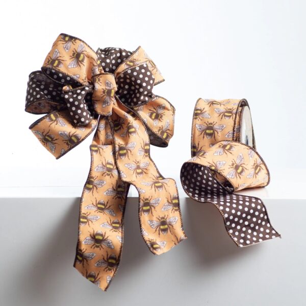 D. Stevens Bee Polka Dot Hand Tied Bow and Spool of Ribbon