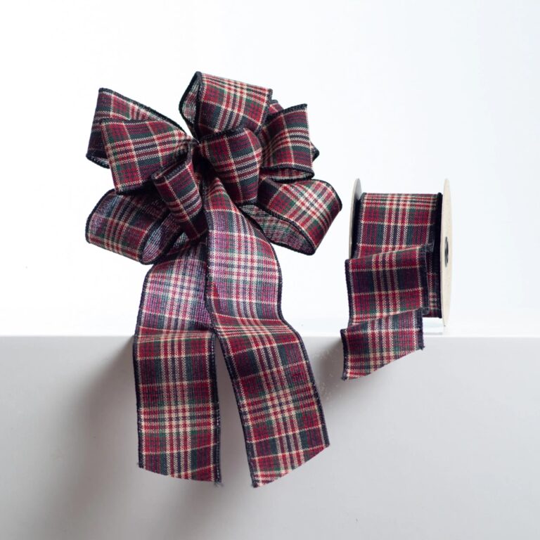 D. Stevens Red, White, Blue Green Tweed Tied Bow and Spool of Ribbon